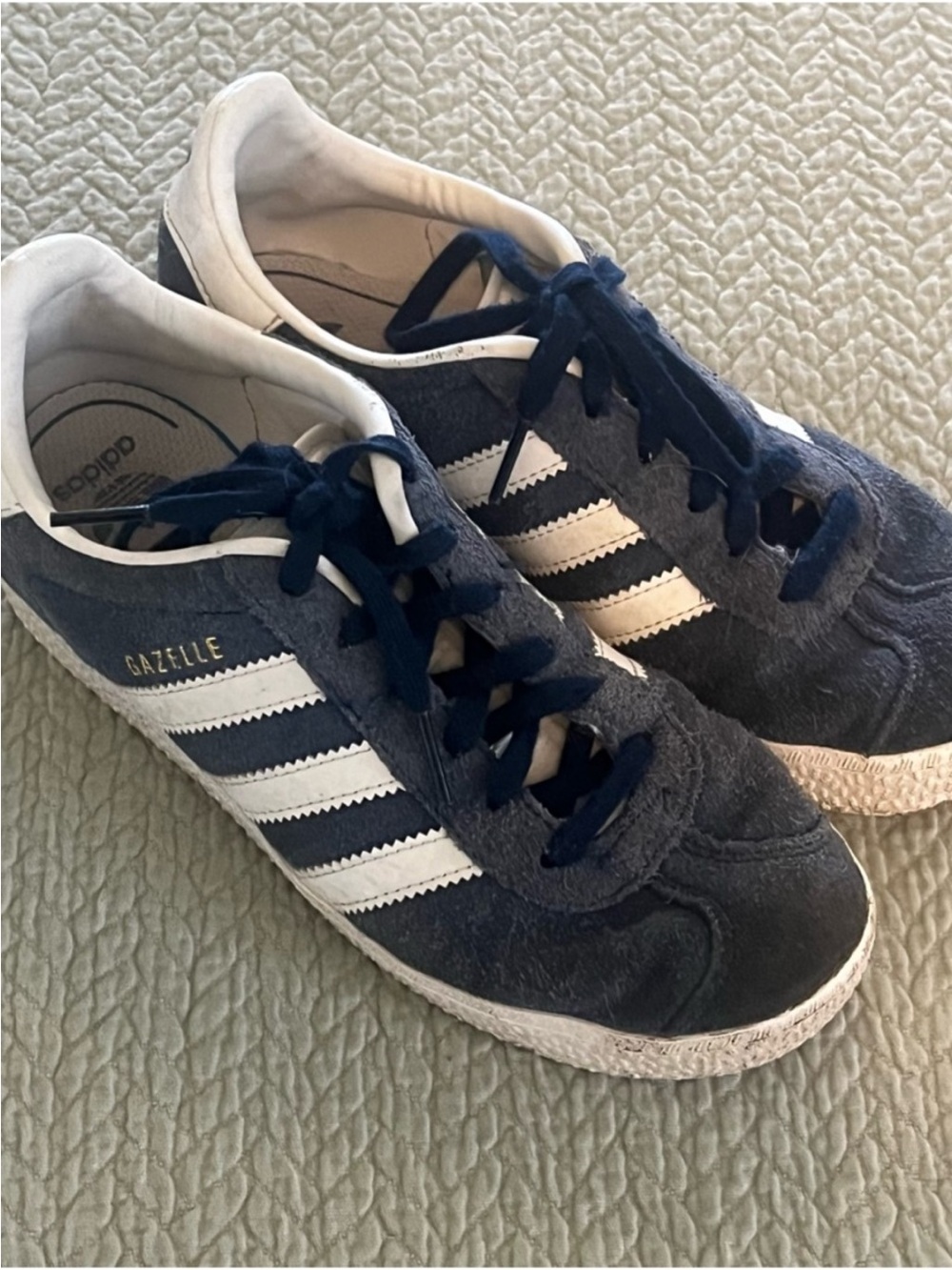 adidas Kids Gazelle Navy and White Suede Sneakers